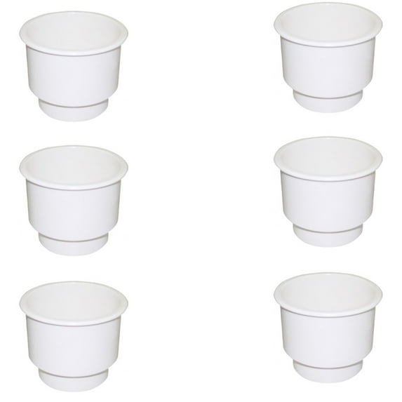 RAParts Six New White, Plastic, Two-Tiered Cup-Holder With Drain Hole Used For Boats, RVs, & Campers