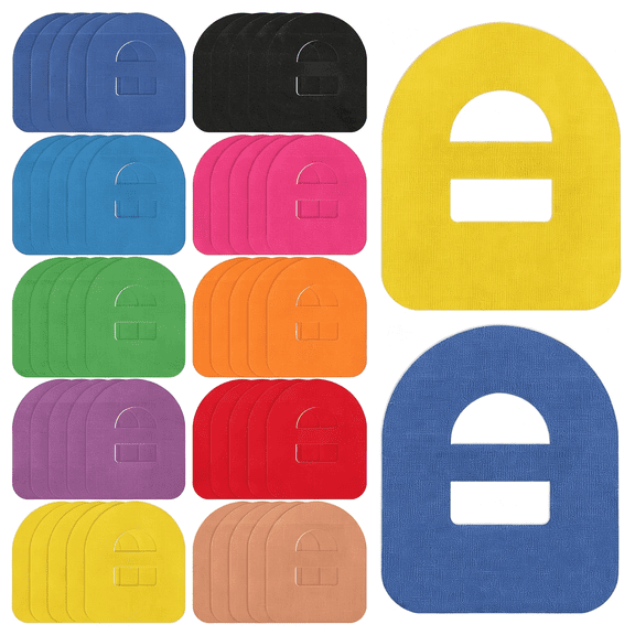 RAQOE 50 Pcs-Omnipod 5 Adhesive Patch, Pre-Cut Waterproof Adhesive Overpatches with Strap, Split Backing Sweatproof Tape Long Fixation for Your Glucose Monitor Sensor (Colorful)