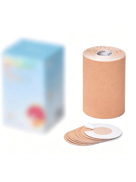 Cotton Chest Binding Tape with Nipple Covers for Ftm Transgender,Extra Wide,4In X 16.5 Feet Soft Cotton Breast Tape (Beige)