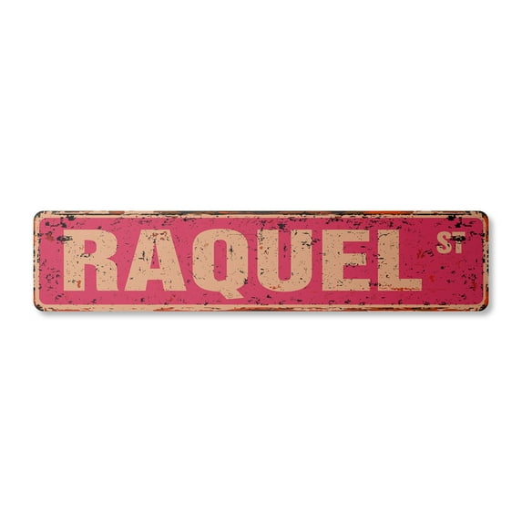 RAQUEL Vintage Aluminum Street Sign Childrens Name Room Metal Sign rustic metal tin | Indoor/Outdoor | 18" Wide