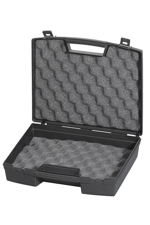 - Black Plastic Briefcase Storage Case with Foam - 76mm x 280mm x 240mm