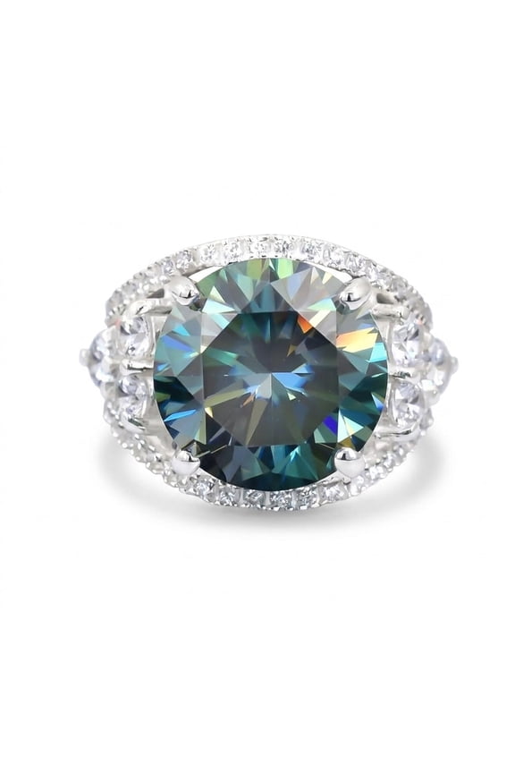 RARE 16.10 Ct Certified Treated Blue Moissanite Solitaire Ring In Gold Vermeil Gold Vermeil Size 8 US