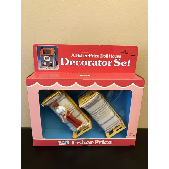 RARE 1978 Vintage Fisher Price Doll House Decorator Set #259 Bunk Beds in box