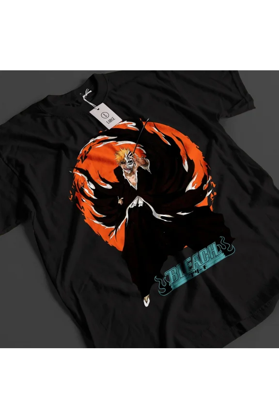 RARE Bleach Anime Shirt Ichigo Bankai T-Shirt Byakuya Tshirt Aizen Zaraki Unisex Tee