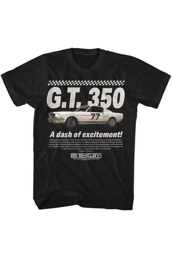 RARE Carroll Shelby A Dash Of Excitement Black Solid Adult Short Sleeve T-Shirt