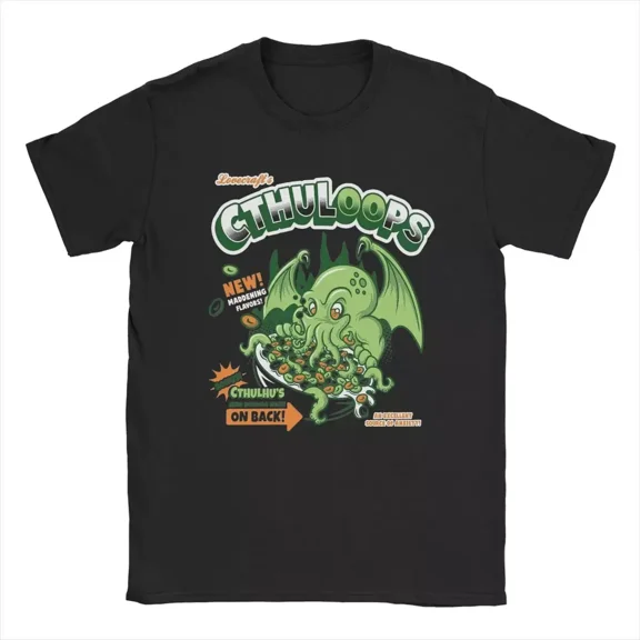 RARE Cthuloops All New Flavors Cthulhu T-Shirts for Men Casual Pure Cotton Tee Shirt