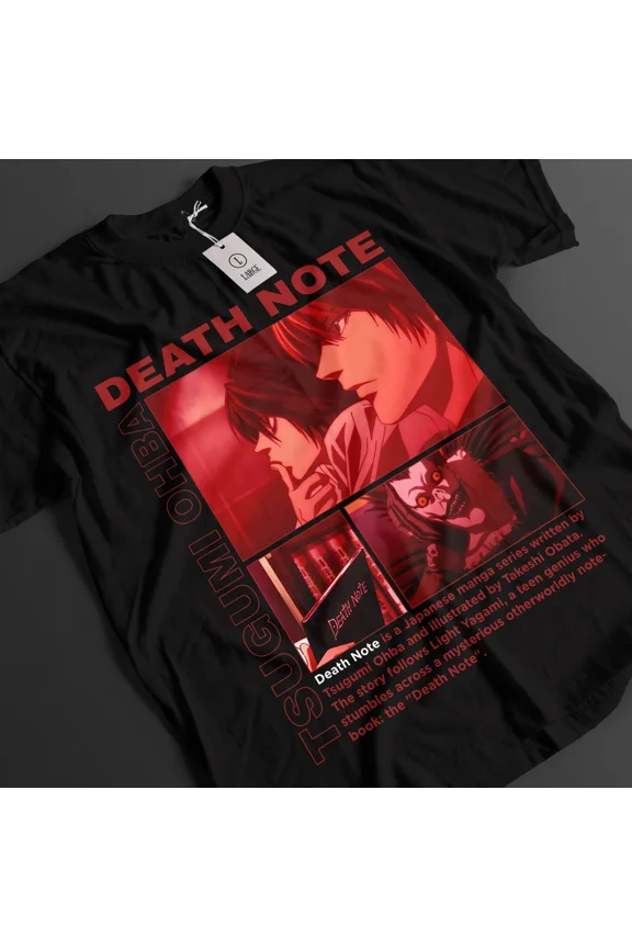 RARE Death Note Tshirt Kira Shirt Ryuk L Top Misa T-Shirt Rem Manga Horror Anime Tee