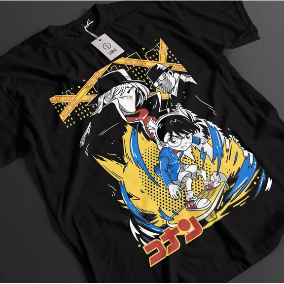 RARE Detective Conan Shirt Case Closed Tshirt Gin T-Shirt Vermouth Akai Ran Anime Tee