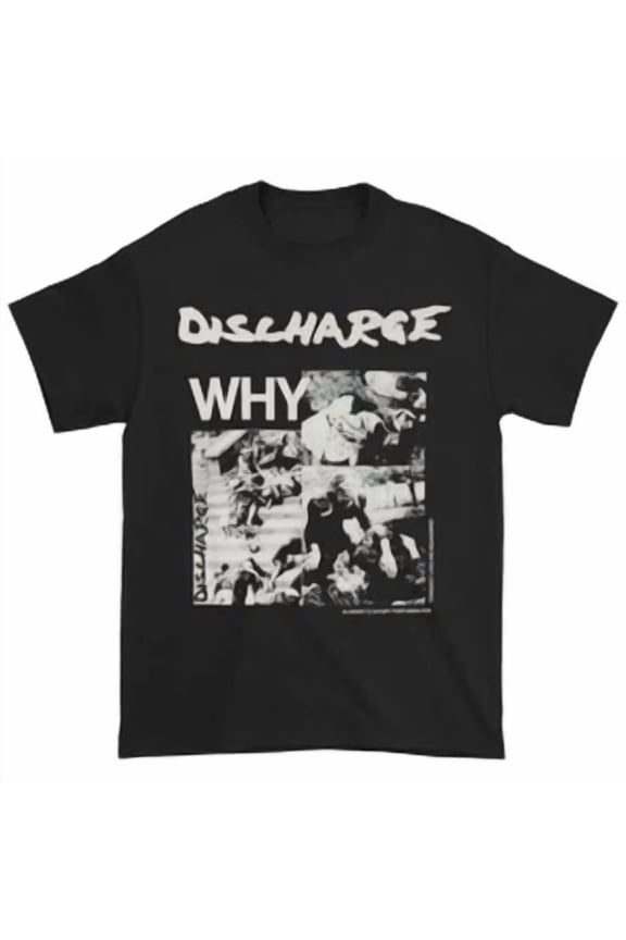 RARE Discharge Band Why T Shirt Short Sleeve Cotton Black All Size For Men