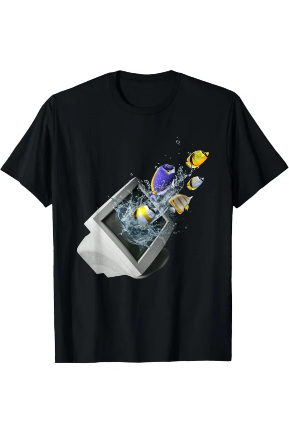 RARE Frutiger Aero Aesthetic Tech Computer Aquarium Fishes T-Shirt