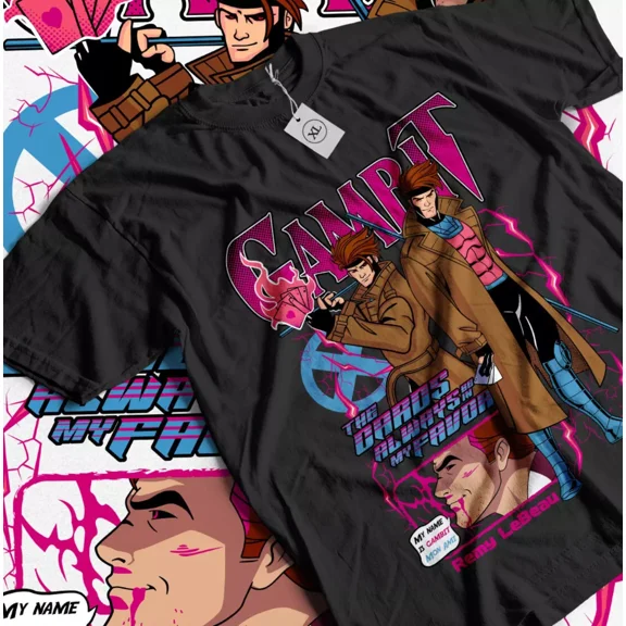 RARE Gambit Card Trick Men's X-Men T-Shirt Grey Gambit Feeling Lucky Shirt XS - 5XL