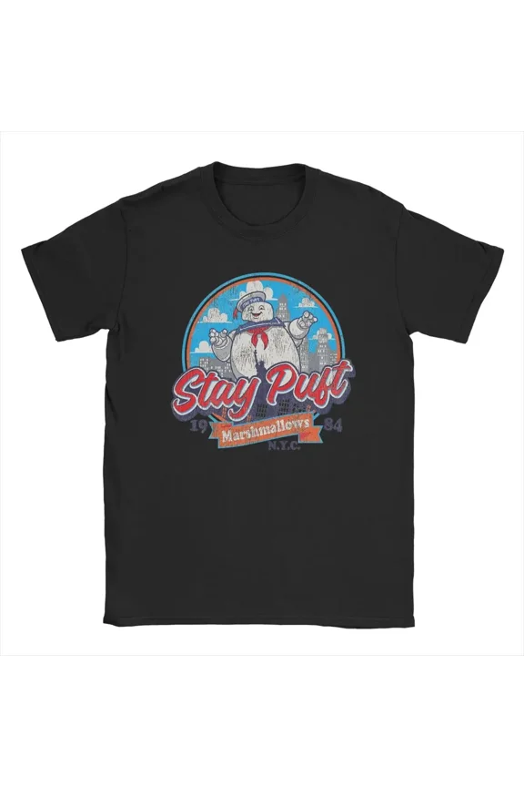 RARE Ghostbuster Stay Puft T-Shirts for Men Funny Pure Cotton Tee Shirt O Neck Short