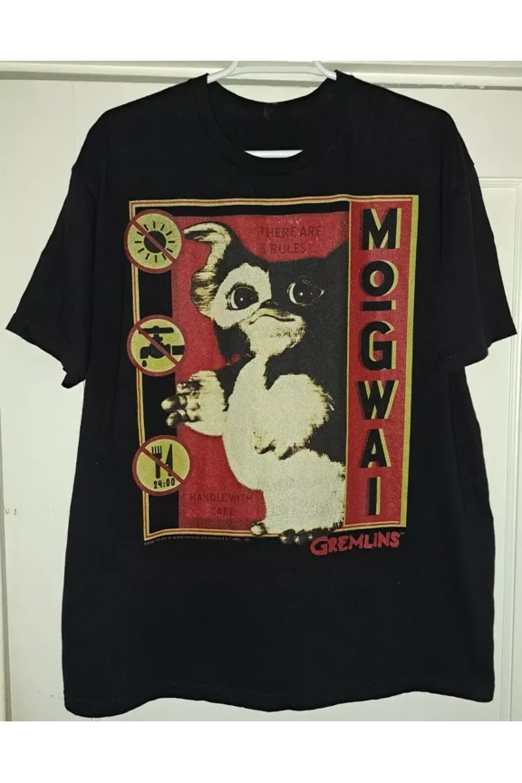 RARE Gremlins Mogwai Band There Are 3 Rules Black T Shirt Full Size S-5XL
