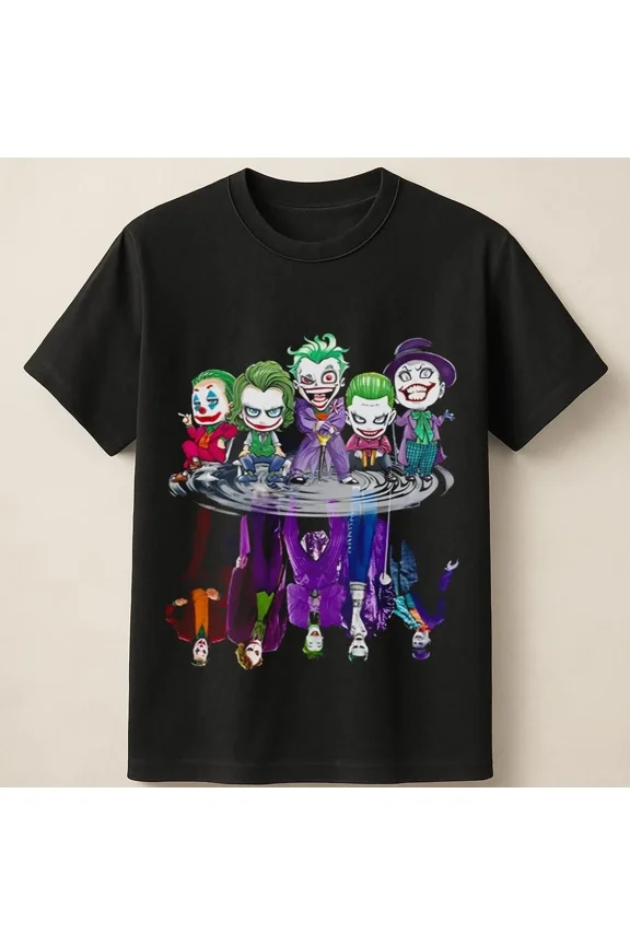 RARE Joker Evolution Funny Chibi Style Villains Group Reflection Unisex T-shirt