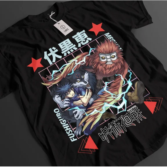 RARE Jujutsu Kaisen Shirt Megumi Fushiguro T-Shirt Gojo Toji Top JJK Anime Mahoraga