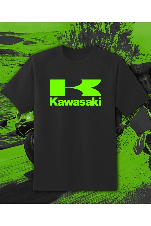 RARE KAWASAKI BLACK T-SHIRT GREEN Logo Racing Ninja Motorcycle Motor Bike Fast Ship!