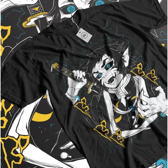 RARE Kaigaku T-shirt Kimetsu no Yaiba Anime Harajuku Kyojuro Rengoku Gift Shirt