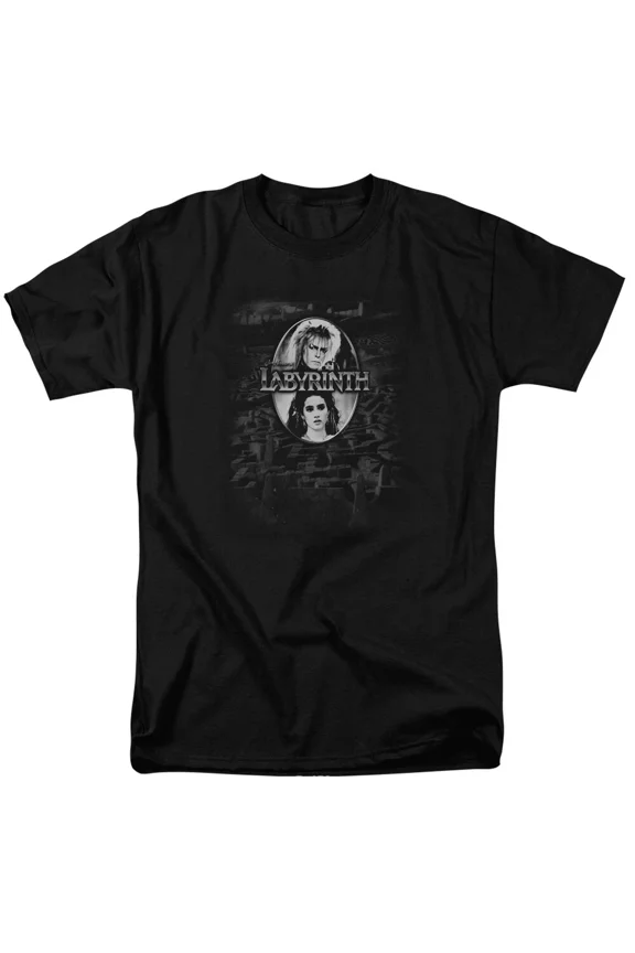 RARE Labyrinth Maze T Shirt Mens Licensed Classic Movie Tee Goblin King Sarah Black