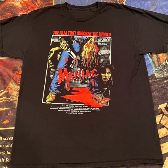 RARE MANIAC 1980s Horror Movie T-Shirt Vintage Slasher Film Tee, Classic Gore Movie