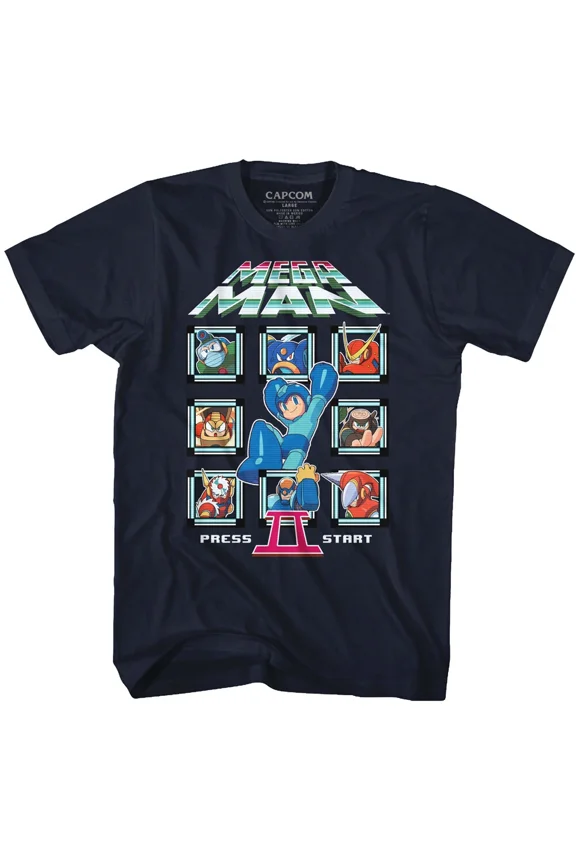 RARE Mega Man 2 80's Capcom Video Game Press Start Men's T Shirt Gamer Merch