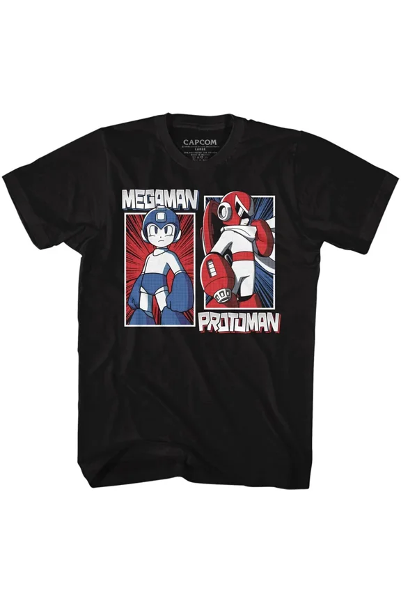 RARE Mega Man Gaming T-Shirt CapCom Official Protoman Black Cotton New SM - 5XL