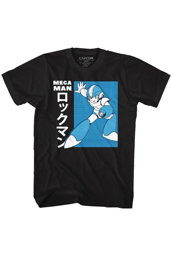 RARE Megaman Capcom Graphic Tee Japanese Mega Mens Retro Black Gamer SM - 5XL