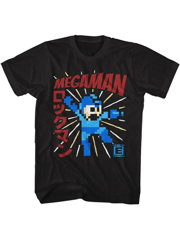 RARE Megaman T-Shirt Mens Capcom Energy Booster 100% Black Cotton Sizes SM - 5XL
