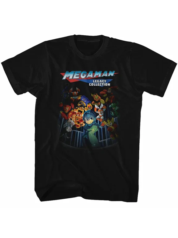 RARE Megaman T-Shirt Mens Capcom Legacy in 100% Black Cotton Sizes SM - 5XL