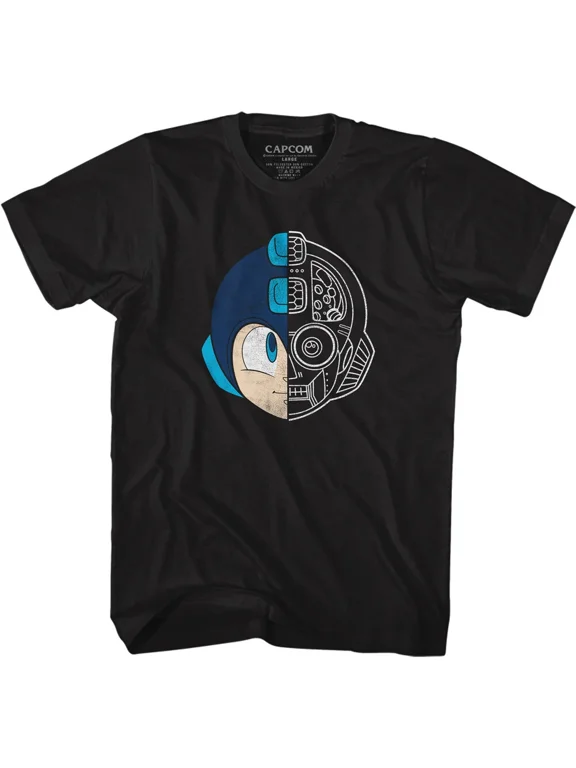 RARE Megaman T-Shirt Mens Capcom MEGA HEAD New Vintage Gamer Black Sizes SM - 5XL