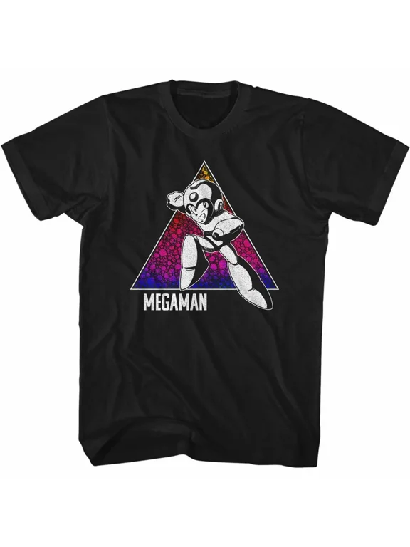 RARE Megaman T-Shirt Mens Capcom MEGA Triangle 100% Black Cotton Sizes SM - 5XL