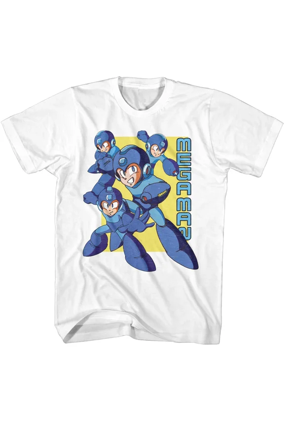 RARE Megaman T-Shirt Mens Capcom Mega Forces New Vintage Gamer White Sizes SM - 5XL