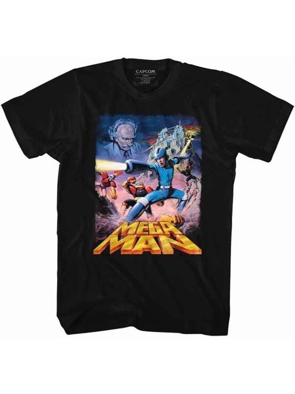 RARE Megaman T-Shirt Mens Capcom POSTERY in 100% Black Cotton Sizes SM - 5XL