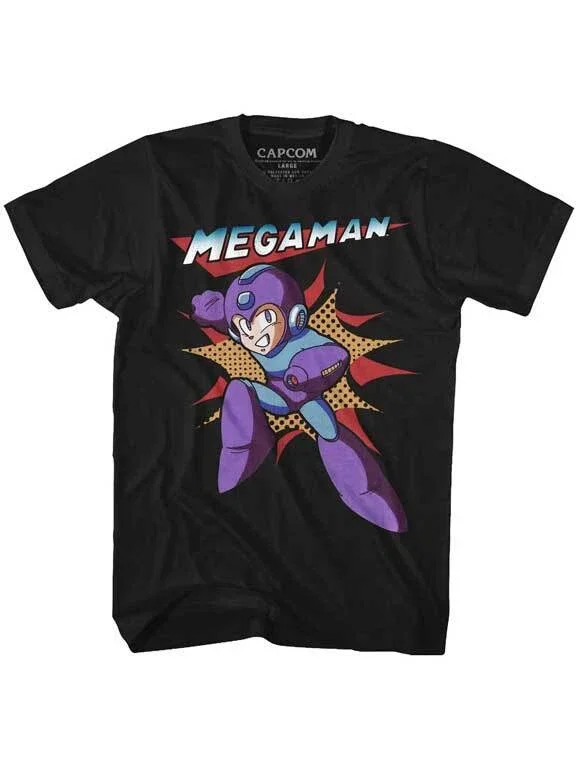 RARE Megaman T-Shirt Mens Men's Mega Vintage Gaming Official Capcom Black Cotton Tee
