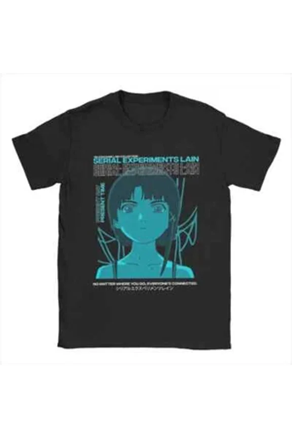 RARE Men Serial Experiments Lain Aesthetic Retro Darker T Shirts Anime Cotton Tops