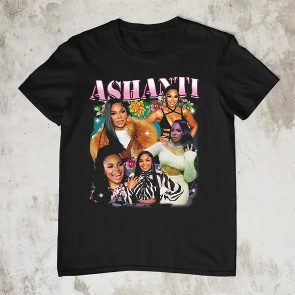 RARE NEW Ashanti Rap Tshirt Short Sleeve Black All Size Shirt