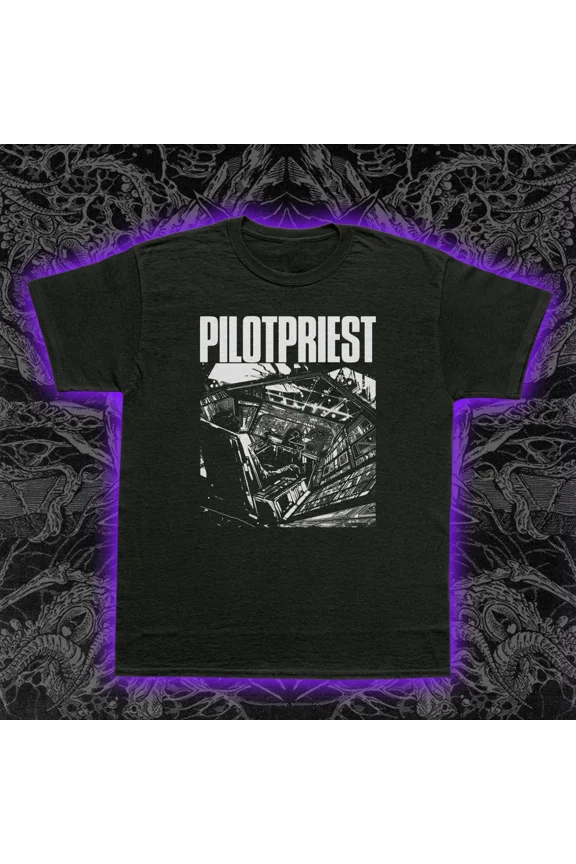 RARE Pilotpriest T-Shirt Synthwave Retrowave Electronic Music Sci-Fi Tee S-5XL
