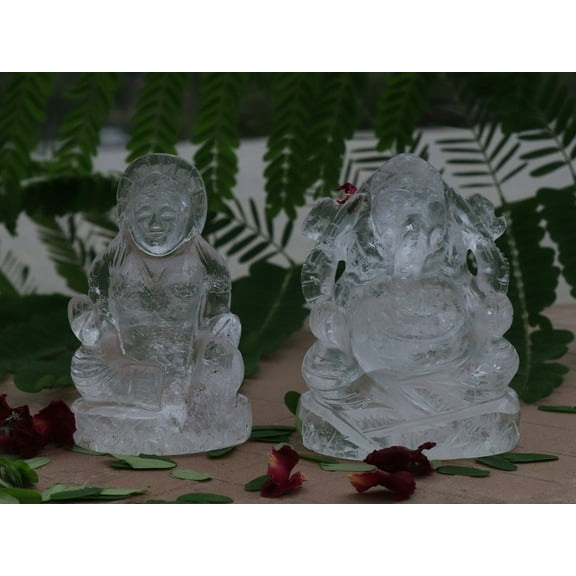 RARE!!Rock Crystal Quartz Lakshmi Ganesh/ Lakshmi Ganesh/ Sculpture Statue/ Hindu God/ Quartz Gemstone Carving/Statue For Spiritual Home