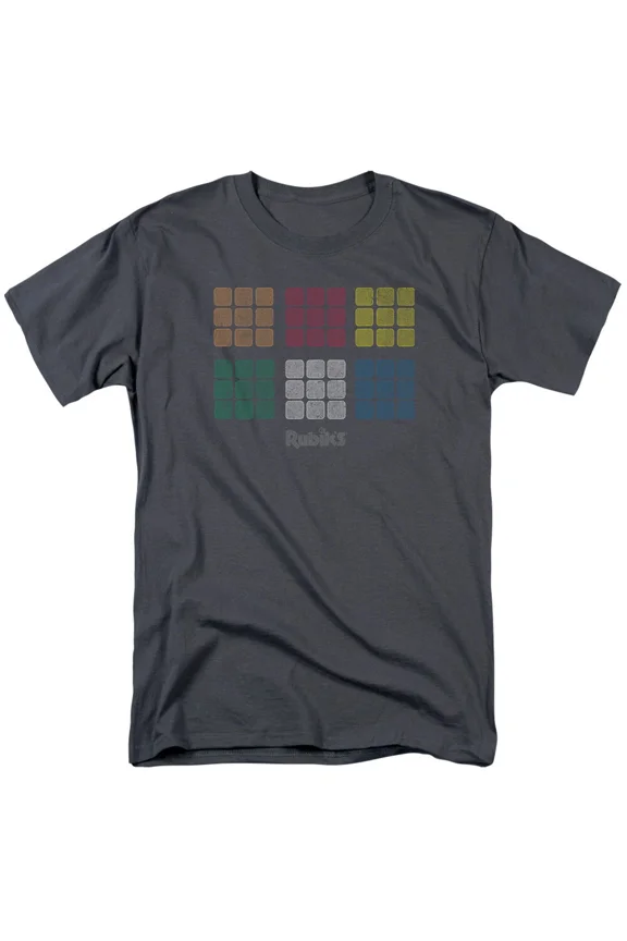 RARE Rubiks Cube Minimal Squares T Shirt Mens Licensed Puzzle Game Toy Charcoal