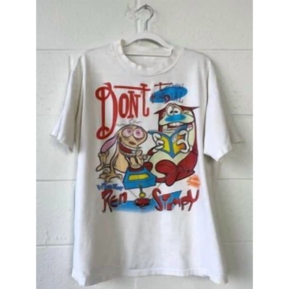 RARE SALE Ren and Stimpy Short Sleeve Cotton White Full Size Men Women Shirt