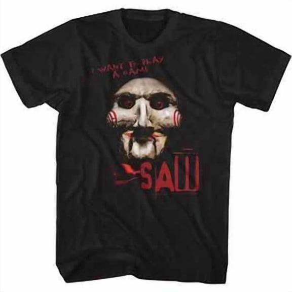 RARE Saw Jigsaw T-shirt Vintage 90s Horror Movie Black Cotton Tee