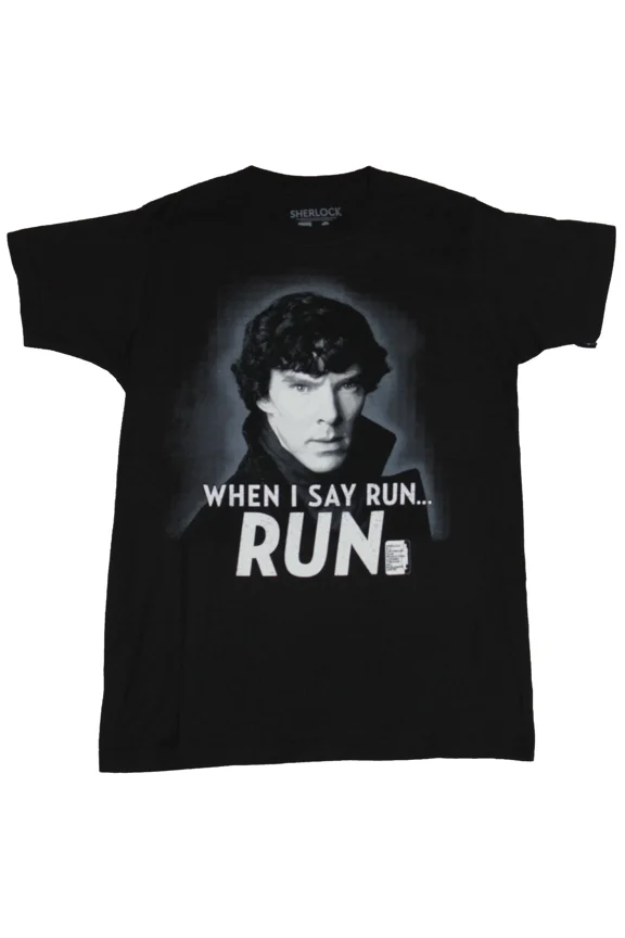RARE Sherlock (BBC TV Series) Adult New T-Shirt - When I Say Run Sherlock Face Pic
