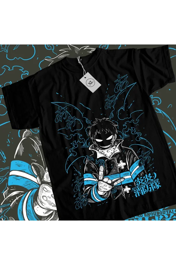 RARE Shinra T-shirt Fire Force Skitaru Shonen Tamaki Fire Benimar Shirt Black