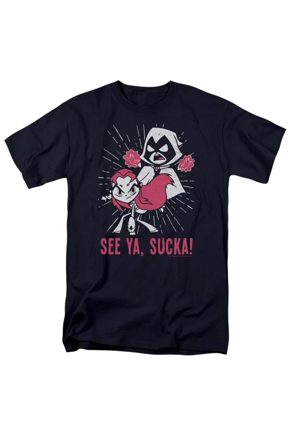 RARE Teen Titans Go! Suckas T Shirt Mens Licensed Cartoon Merch Raven Starfire Navy