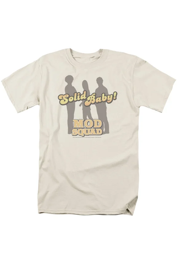 RARE The Mod Squad Solid Mod T Shirt Mens Solid Baby Licensed Classic TV Logo Cream