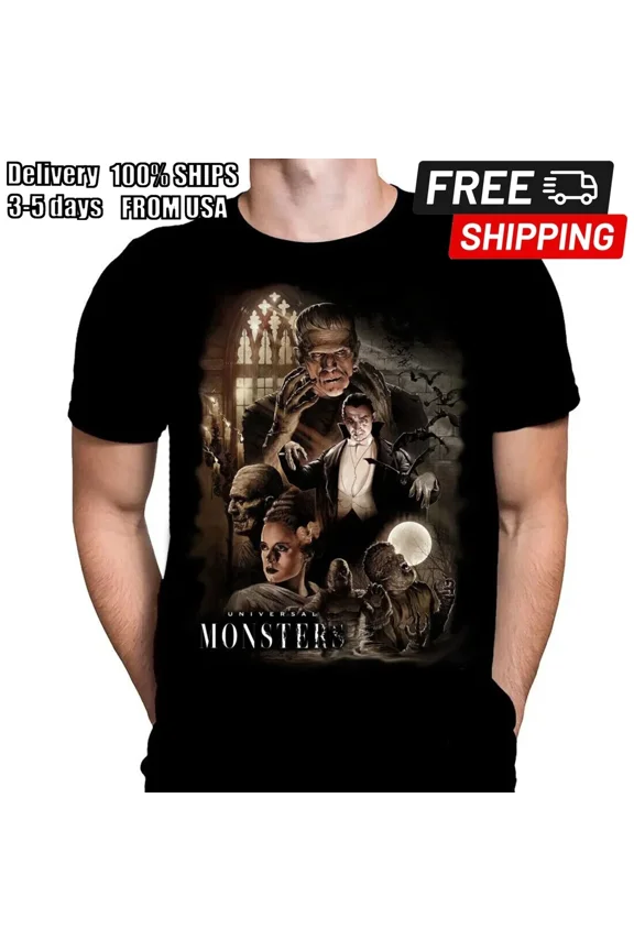 RARE UNIVERSAL MONSTERS - MOVIE POSTER ART - T-SHIRT / 1930'S HORROR CLASSICS