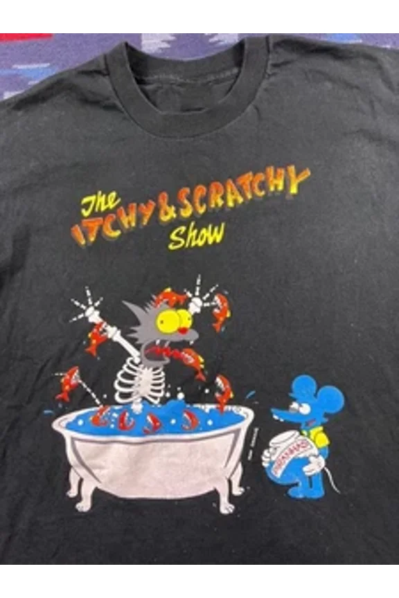 RARE VTG Itchy And Scratchy Show Funny Cotton Black All Size T Shirt For Fans
