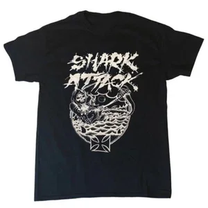 RARE VTG Shark Attack Short Sleeve Cotton Black All Size T-Shirt