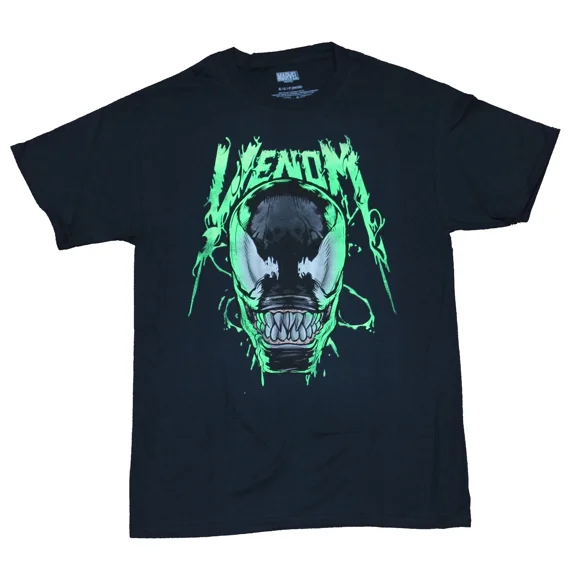 RARE Venom Mens T-Shirt - Venom Glow in Dark Face Under Name Image