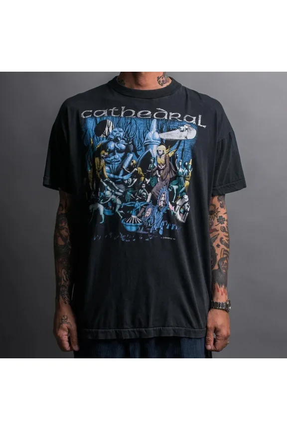 RARE Vintage style Cathedral Forest Of Equilibrium short sleeve black shirt KV35170