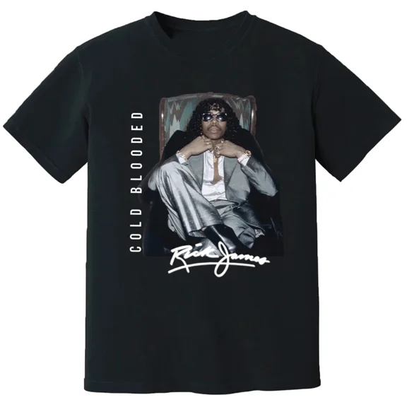 RARE Vtg RICK JAMES COLD BLOODED Heavy Cotton Black All Size Shirt DI302